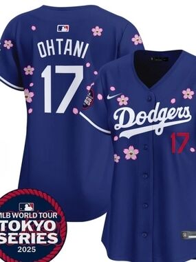 Womens Dodgers Cherry Blossom Navy & Pink Jersey - Ohtani #17